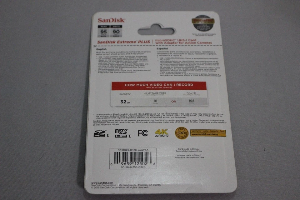 SanDisk Micro SD Card 32GB Extreme Plus SDHC 95MB/s 633x UHS-I with adapter - Image 2 of 2