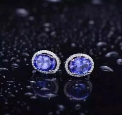 2Ct Oval Lab Created Tanzanite Push Back Stud Earrings 14K White Gold Plated