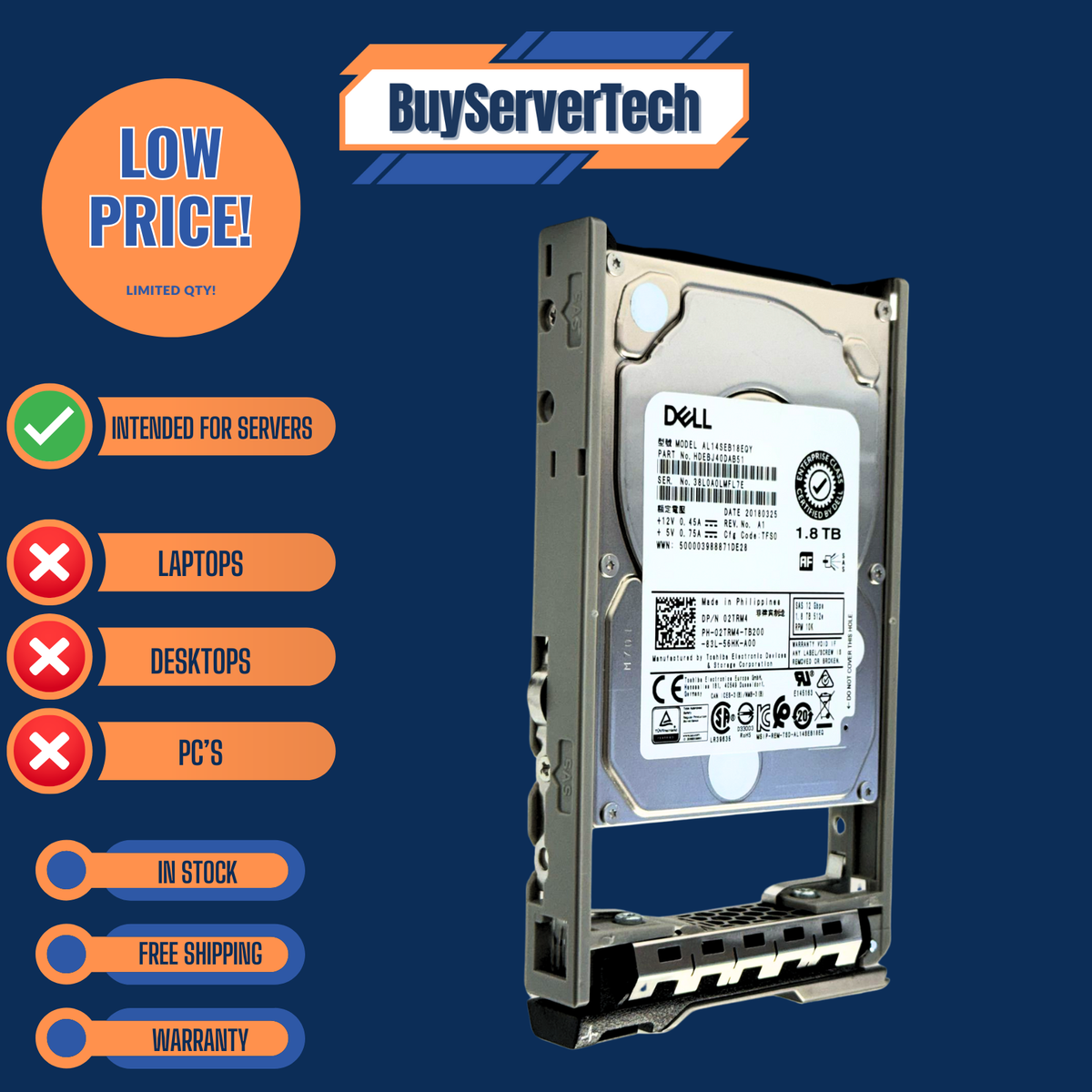 2TRM4 - Dell 1.8TB 10000RPM SAS 12Gb/s 2.5-in Hard Drive