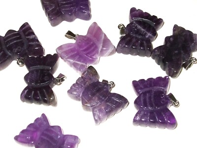 - Crystal Therapy Stone Pendant - Butterfly - AMETHYST