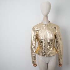 VERSACE Women's Gold Alligator Crocodile Effect Leather Jacket Size IT 44 M 10