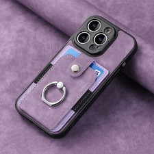 For iPhone 16 15 17 Pro Max 14 13 Retro PU Leather Card Wallet Ring Stand Case