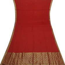 Vintage Red Sarees 100 Pure Mysore Crepe Silk Zari Woven Sari 5YD Craft Fabric