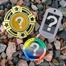 Three 3 Random Geocaching Trackables Geomedal, Dog Tag, Button, Unactivated