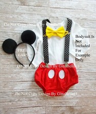Cake smash 1st Birthday Outfit cover bowtie Black dot suspenders mouse ears 9-18