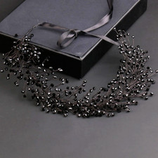 BRAND NEW HANDMADE BLACK CROWN/TIARA/HEADBAND WITH BLACK CRYSTALS  RIBBON