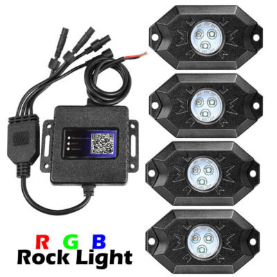 4 Pods RGB LED Rock Light Off Road APP Wireless Bluetooth Music Multi-color ATV