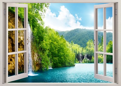 Natur Berge Wasserfall See 3D zerschlagen Wandansicht Aufkleber Poster Vinyl 196