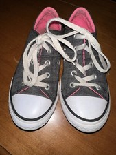 Converse All Star Girls Grey Pink Size 1 Junior Kid Child Low Top
