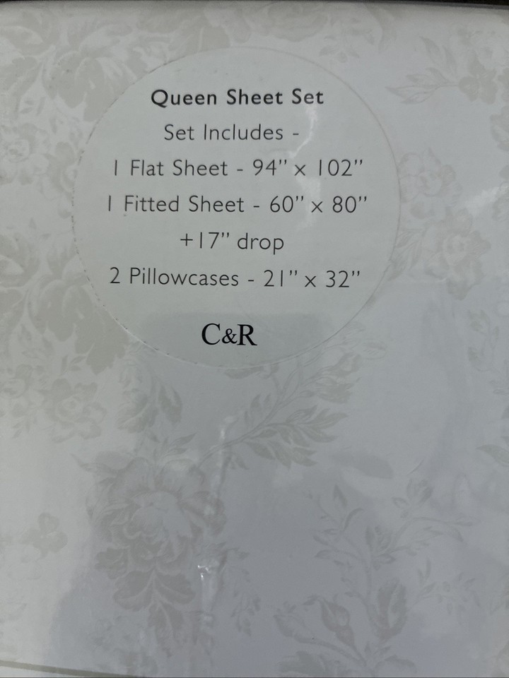 New Cabbages and Roses London Soft Pink White Striped Queen Sheet Set 4 ...