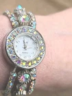 Vintage Clear Ice Aurora Borealis Rhinestone costume Jewelry Watch Bracelet