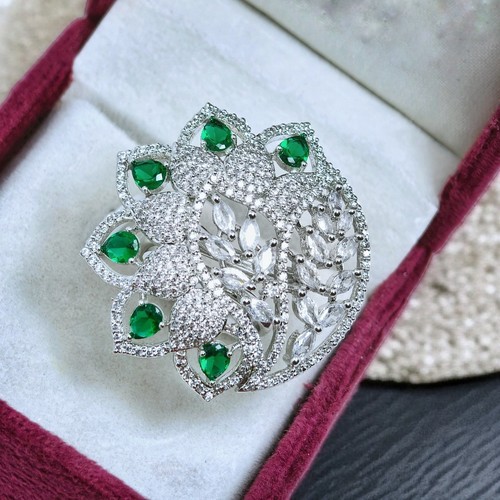 Bollywood Emerald Ring CZ & Americam diomond Ring Gift For Her (Ad Jewellery) - Picture 3 of 6