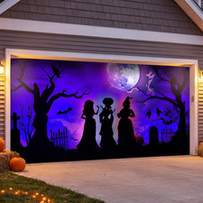 7 X 16 Ft Halloween Garage Door Cover Decorations Outdoor, Large Hocus Pocus Wit
