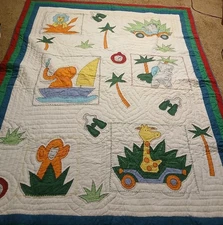 Set Of 3 Linens N Things Jungle Safari Quilt, Quilt Sham,Pillow Twin Size Cotton