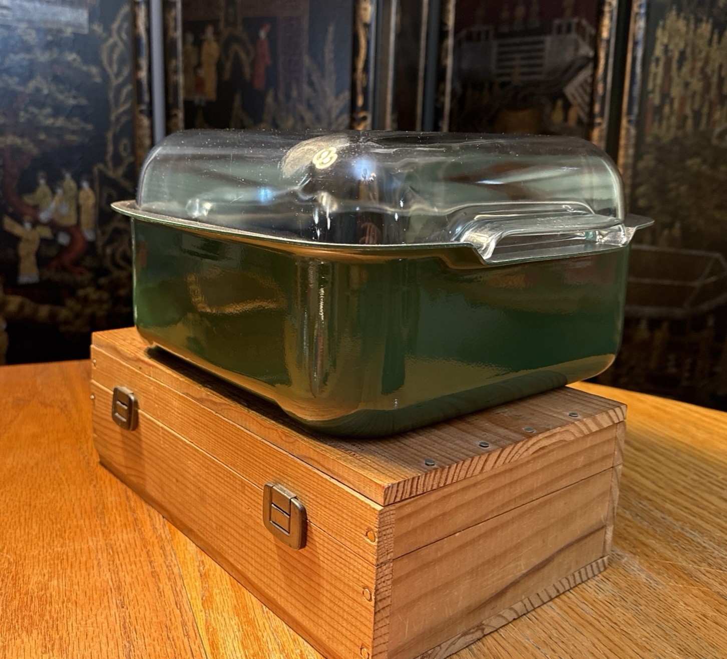 T-Fal Non-Stick 9¾" x 9¾" Square Enamel Health Roaster w/ Pyrex Glass Cover EUC!