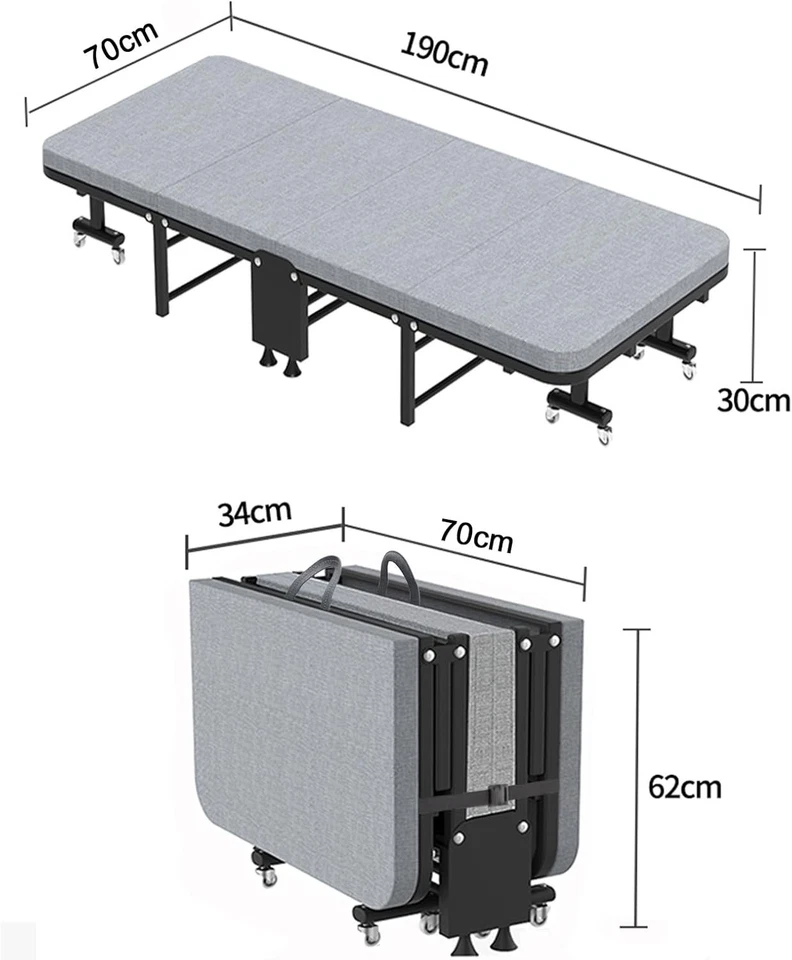 Folding Guest Bed 70x190cm, Durable Folding Travel Cot with Thick Mattress - Image 2 of 4