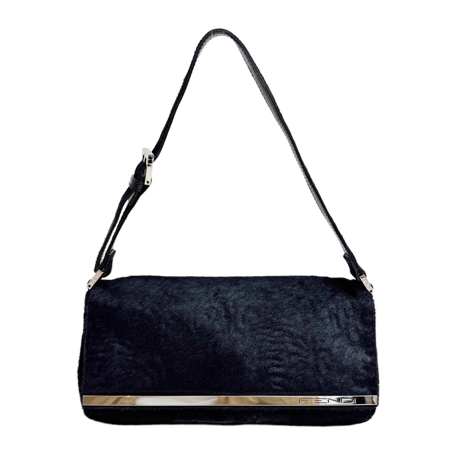 Fendi — FENDI Black Pony Hair with Silver Detail Shoulder Bag