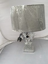 Versace Table Lamp with Shade Crushed Diamond Ceramic Silver Sparkling Bedsid