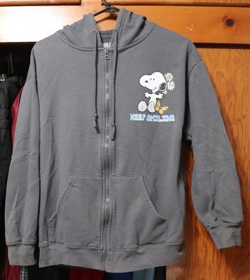 Peanuts Snoopy Keep Smiling Hoodie Full Zip Dark Gray Adult Medium