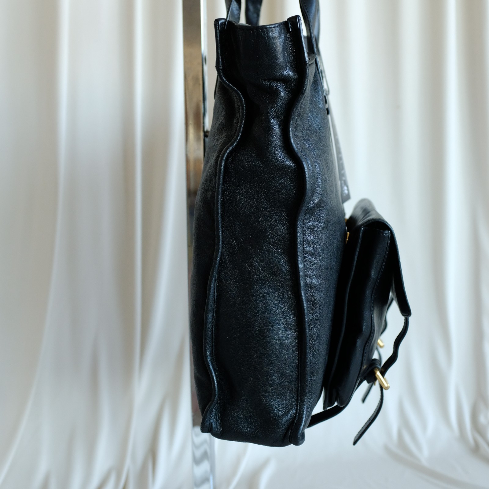 Authentic Rare Chloé Black Detachable Front Pocket Leather Tote Bag image 6