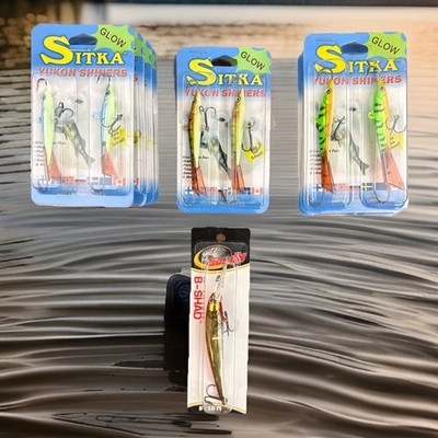 Sitka Glow Yukon Shiner Jigs Glow Chartreuse-2 Jigs/Pk Lot of 10 + Bandit Lure