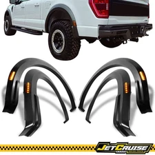 Fits 21-24 Ford F150 R Style Front Rear Fender Flares Wheel Cover Grey W/ LED PP