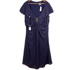 NWT Tadashi Shoji Dress 22 Q 3X Silk Midi Ruched Wedding Navy Classic Formal