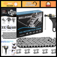 420 Roller Chain 120 Links + 5 Connectors & Chain Breaker - Mini Bike, Go-Kart,