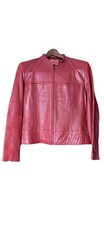 Kathy Ireland Sz M Leather Fitted Short Jacket Red Full Zip Two Breasts Pocket 