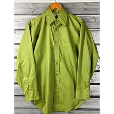 Vintage 70s Arrow Kent Lime Green Button Down Shirt Men 15/32 M disco big collar