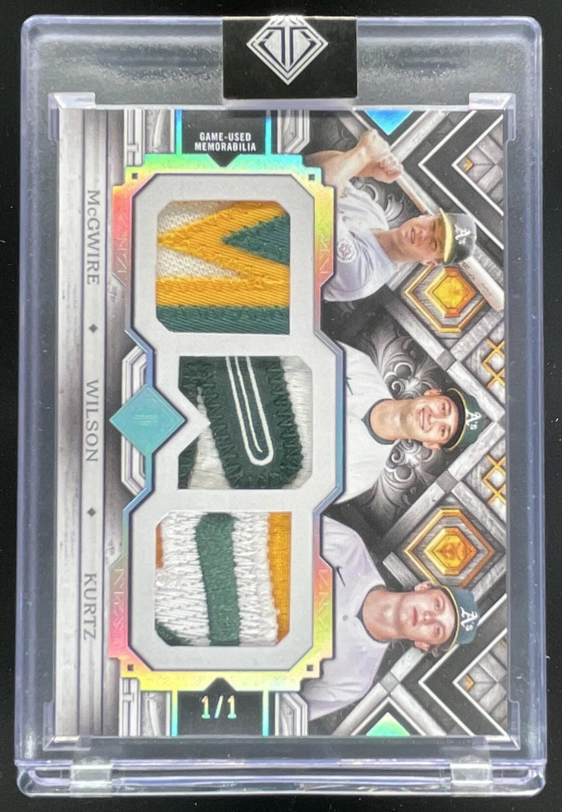 Mark McGwire / Nick Kurtz / Jacob Wilson #TCTP-MWK Baseball Cards 2025 Topps Transcendent Collection Triple Patch trading card — raw and PSA graded price guide