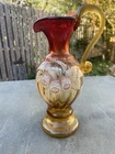 ART GLASS FENTON WOODLAND DESIGN PITCHER HAND PAINTED SIGNED J CUTSHAW 1202/2500