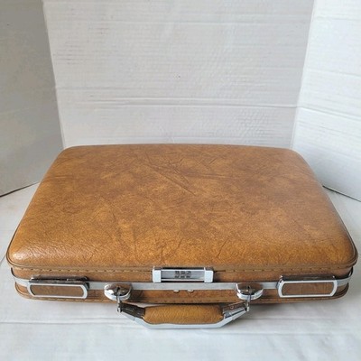 Vtg American Tourister Hard Shell Briefcase Marble Brown Attache Case MCM Travel