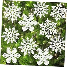 White Glitter Snowflake Ornaments Christmas Tree Decorations, 36 Pack 4-inch