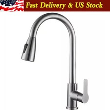 Kitchen Sink Faucet Brushed Nickel Single Handle Swivel Pull Down Sprayer Mixer