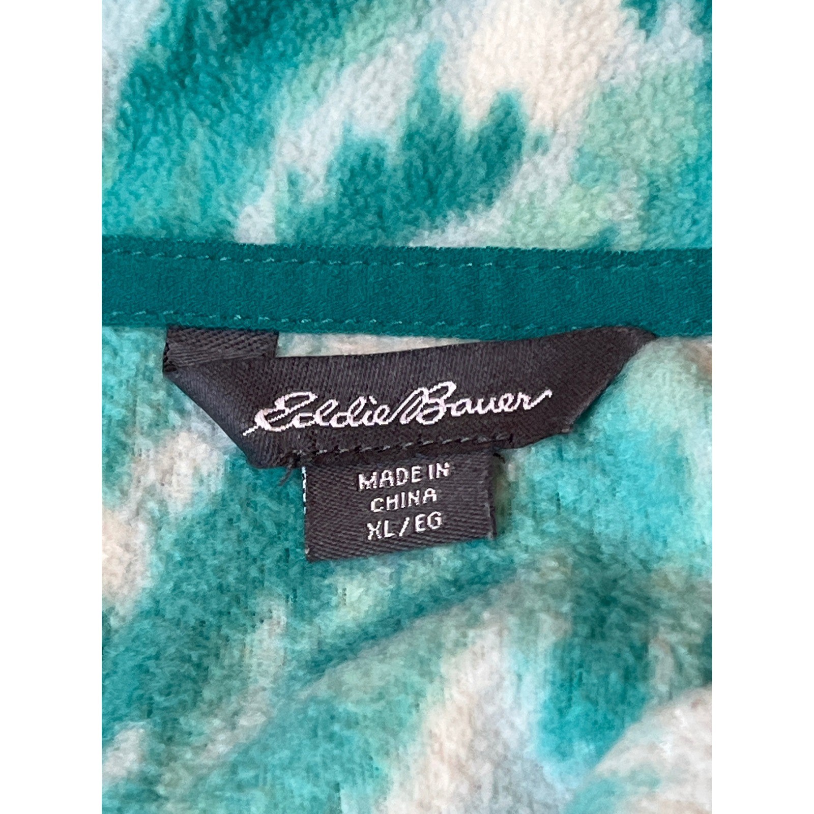 Eddie Bauer Womens XL Fleece Quarter Zip Pullover Teal White Abstract Pattern image 6