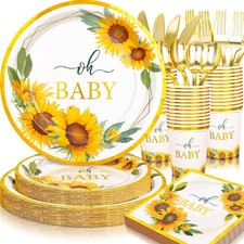 168Pcs Sunflower Baby Shower Decorations for Girl, Baby Shower Plates and Cup...