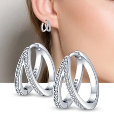 PANDACH 925 Sterling Silver Tiny Double Hoop Circle Earrings For Women Jewelry