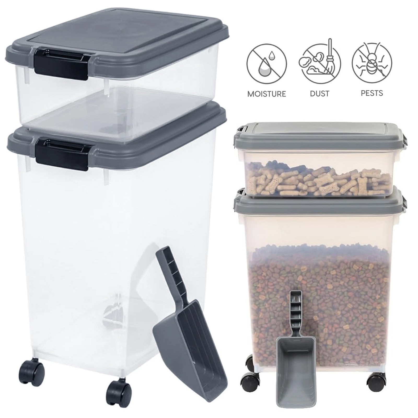 Heavy-Duty 30+10L Large Dry Pet Food Container W/ Locking Lid Dog Cat Supply US