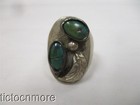 VINTAGE NAVAJO INDIAN SQUASH LEAF & BERRY GREEN TURQUOISE RING MENS STERLING — photo 2