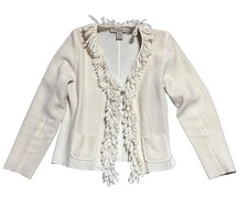 c.l.o.t.h.e.s. 100 Wool Cream Fringe Cardigan L Shaggy Artsy Y2K Textured Boho
