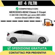 Kit 4 Filtri Tagliando per MERCEDES-BENZ Classe C Coupé C 220 CDI 100 kw Dies...