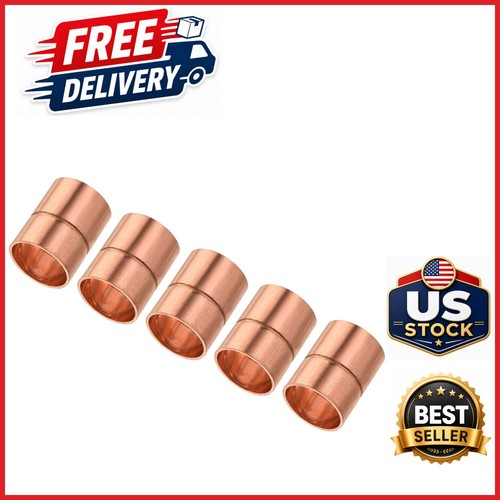 HVAC Copper Coupling Fittings 1/2 Inch ID with Rolled Tube Stop Pack of 5