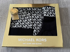 Michael Kors Hat, Scarf,  Gloves Gift Set Black and White Brand New With Tags