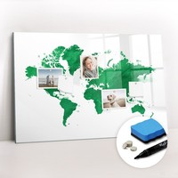 Glas Magnetboard Mit Schwamm Marker Magneten Set BüRo GrüNe Weltkarte 90X60 Cm