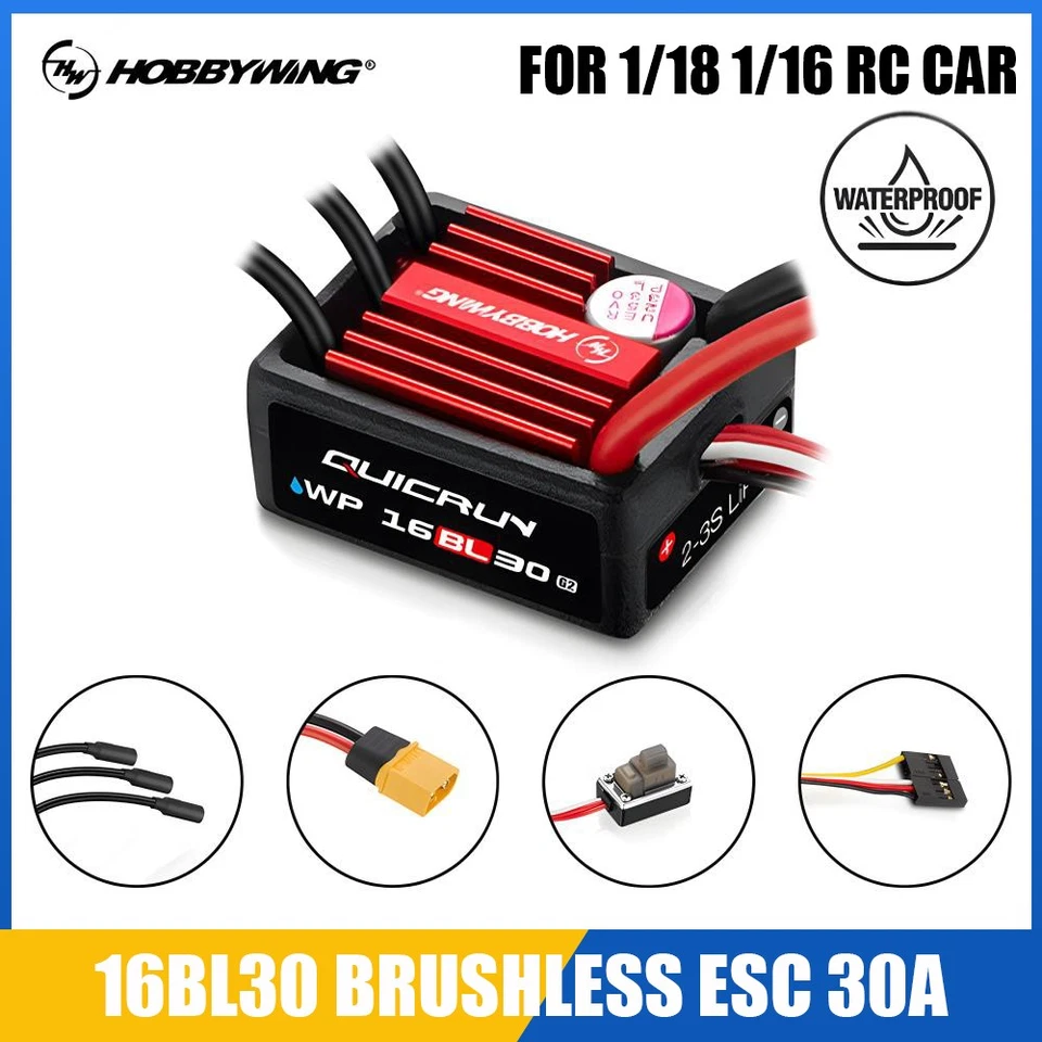 Hobbywing QuicRun WP 16BL30 G2 Brushless ESC Sensorless For 1:16 1:18 RC Car - Image 2 of 4