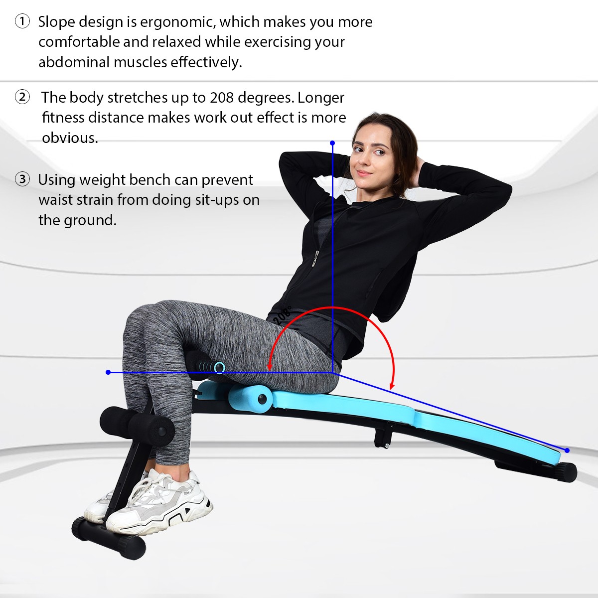 Foldable Weight Bench Adjustable Sit-up Board Curved Decline Bench Home Gym Blue
