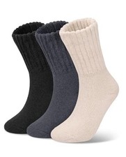 Womens Wool Socks Warm Winter Thick Thermal Hiking Black/Beige/Dark Grey
