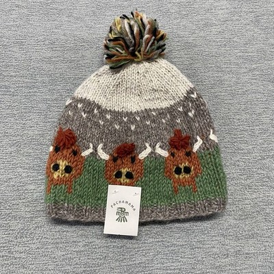 PACHAMAMA Beanie Hat Cap Knitwear Highland Cow Knitted Bobble One Size 100% Wool