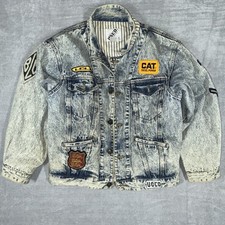 Vintage 80s Get Used by Elie Acid Wash Denim Streetwear Jacket Striped Lining M